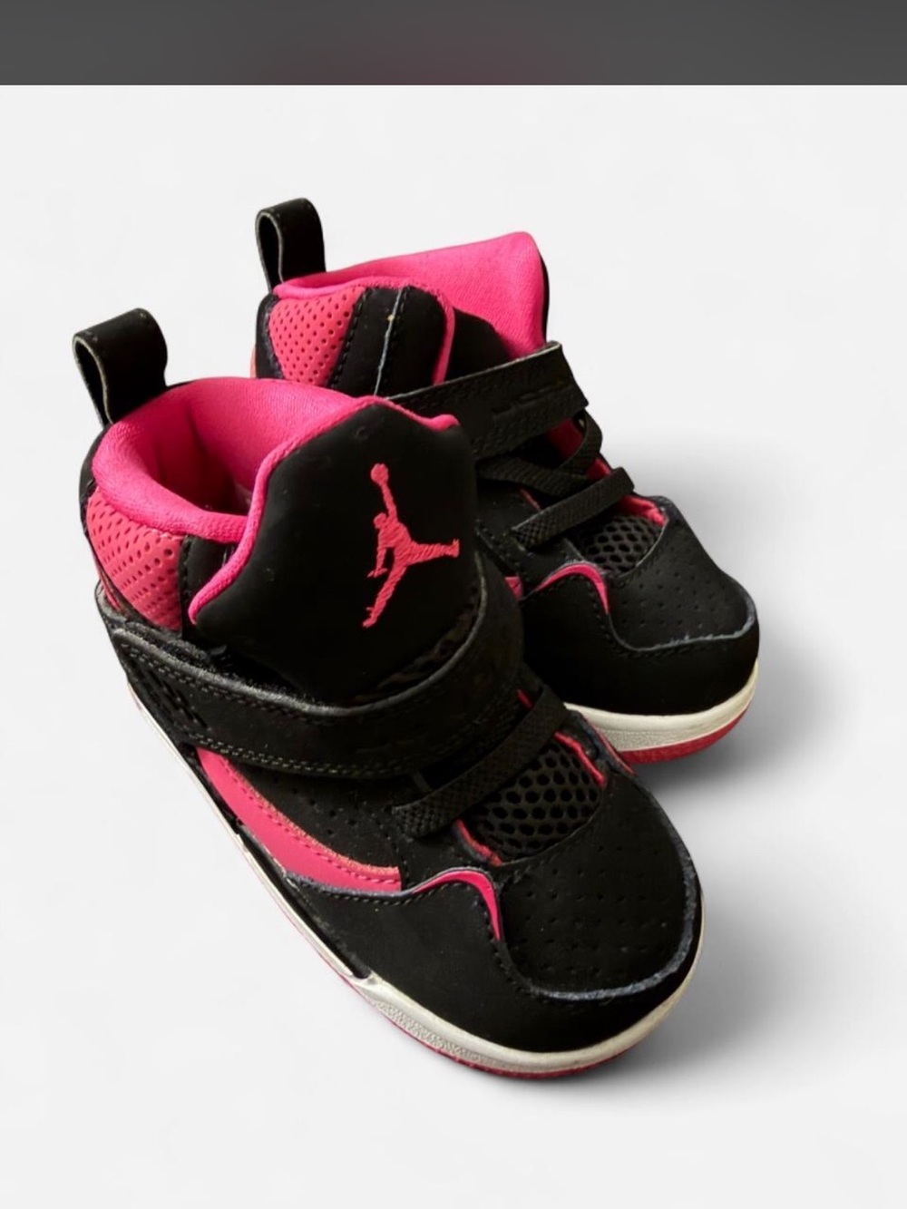 Jordan baby Black and Hot Pink High-Top Sneakers